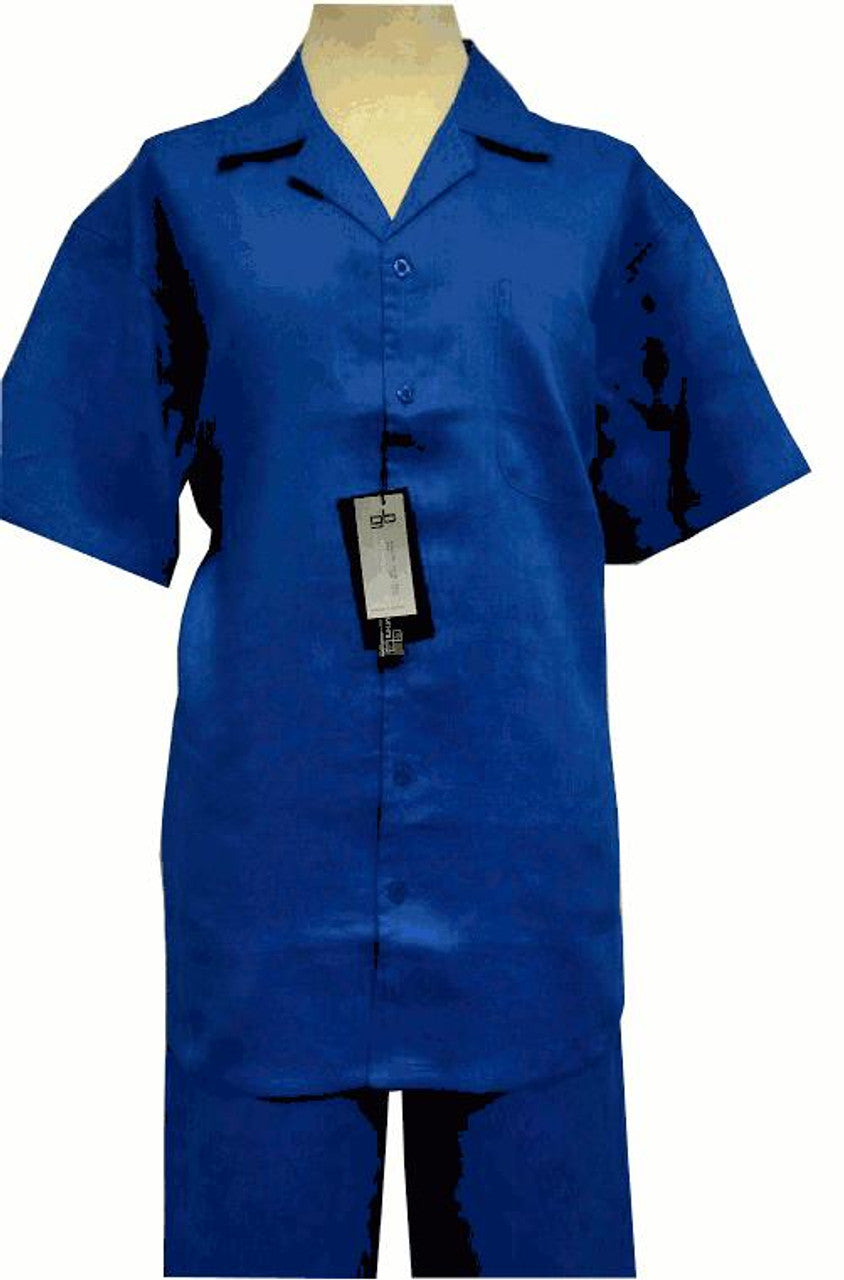 Mens Royal Blue Linen Walking Suit Casual Summer Outfit Successo 1065