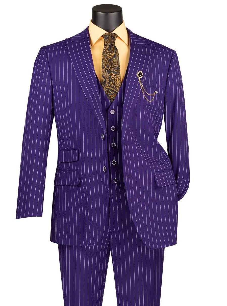 Mens Purple Gangster Stripe 1920s 3 Piece Suit V2RS-9