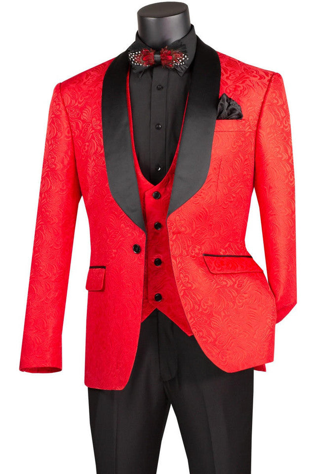 Red Fancy Pattern Tuxedo Slim Fit 3 Pc. Prom Homecoming TVSJ-1