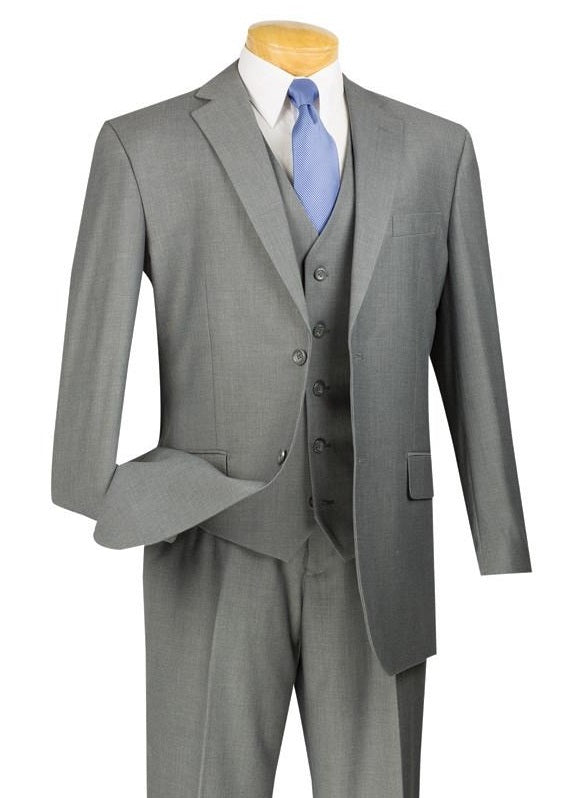 Wedding Suit with Vest Men's Medium Gray Flat Front Pants V2TR