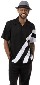 Montique Walking Suit Men's Short Sleeve Black Diagonal Stripe 2012