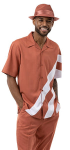 Montique Walking Suit Men's Short Sleeve Cognac Diagonal Stripe 2012