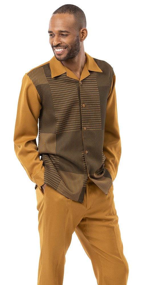 Montique Mens Long Sleeve Walking Suit Mustard Pattern 2149