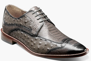 Stacy Adams Shoes Mens Gray Fashion Wingtip Ostrich Print Leather 25536-020