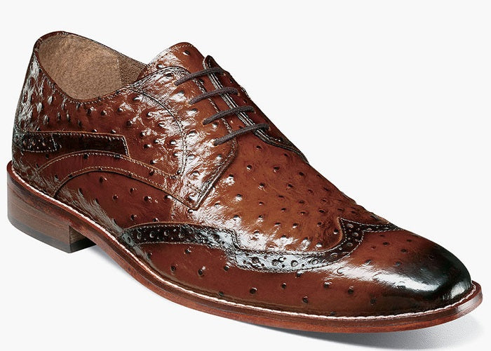 Stacy Adams Shoes Mens Cognac Wingtips Ostrich Print Leather 25537-221