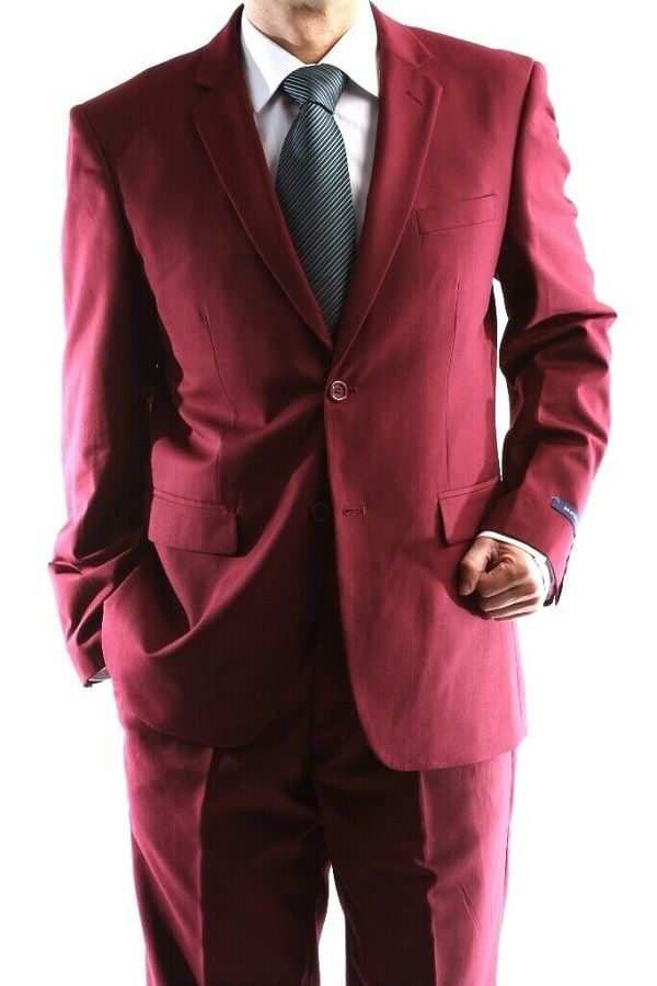Basic Burgundy Color Suit for Men with Flat Front Pants 2PP