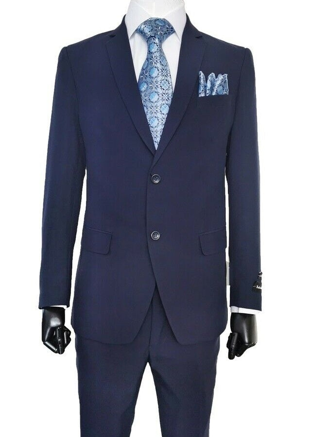 Basic Navy Blue Suit for Men with Flat Front Pants 2PP