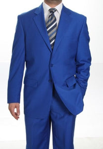 Basic Royal Blue Color Suit for Men with Flat Front Pants 2PP