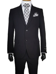 Basic Black Suit for Men with Flat Front Pants 2PP