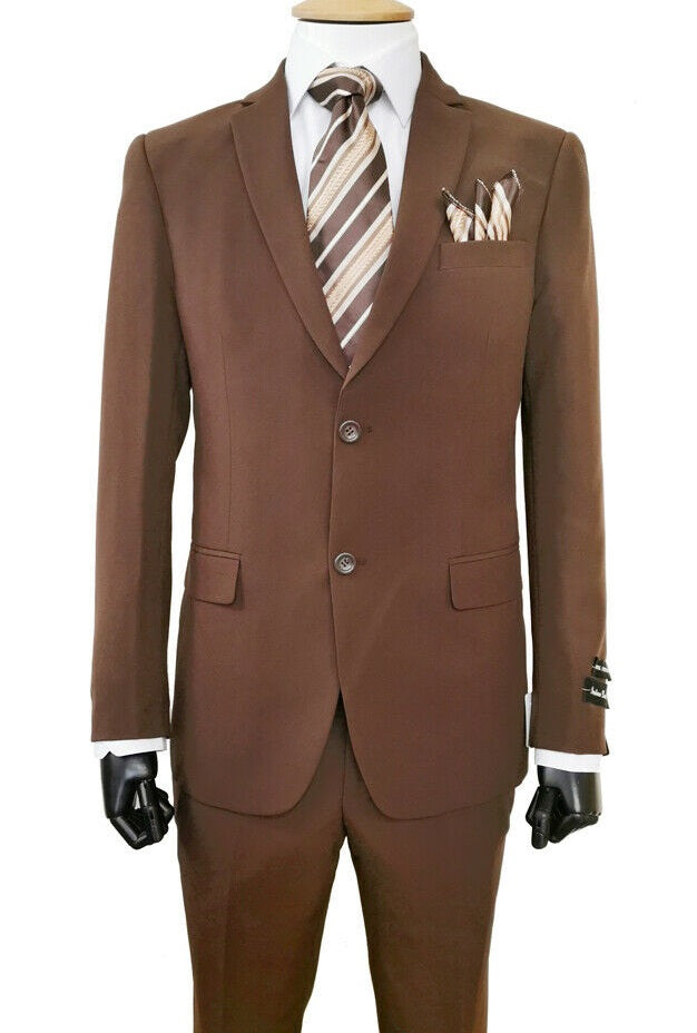 Basic Brown Color Suit for Men with Flat Front Pants 2PP