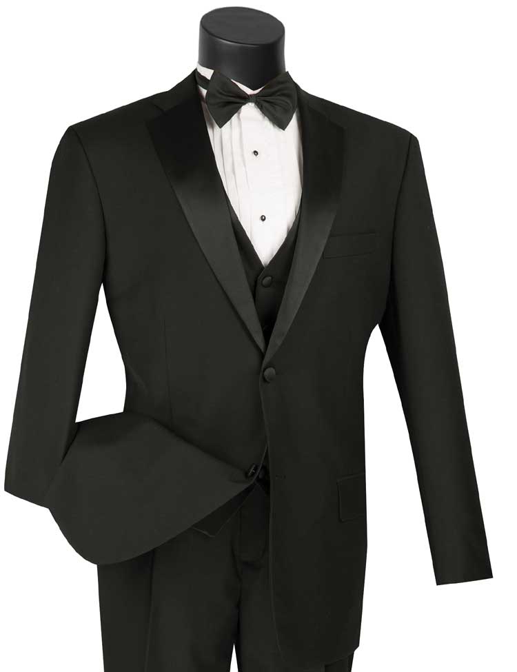 Men's Black Tuxedo Vest Tie Set Vinci 4TV-1