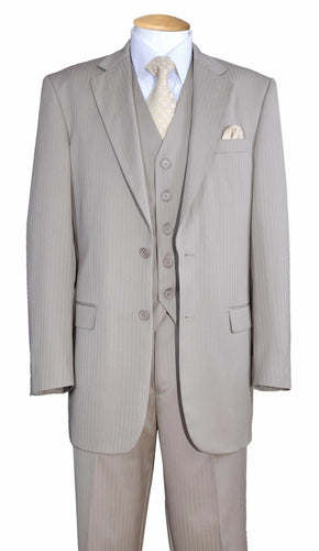 Men's 3 Piece Tan Shadow Stripe Suit Regular Fit Fortini