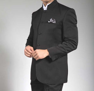 Men's Black Chinese Mandarin Collar Suit Wedding Tuxedo 5HT