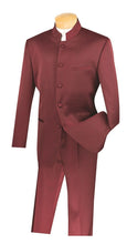Load image into Gallery viewer, Men&#39;s Burgundy Chinese Mandarin Collar Suit 5HT
