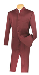 Men's Burgundy Chinese Mandarin Collar Suit 5HT