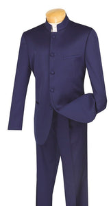 Men's Blue Chinese Mandarin Collar Suit 5HT