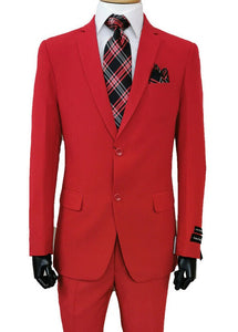 Basic Red Color Suit for Men with Flat Front Pants 2PP