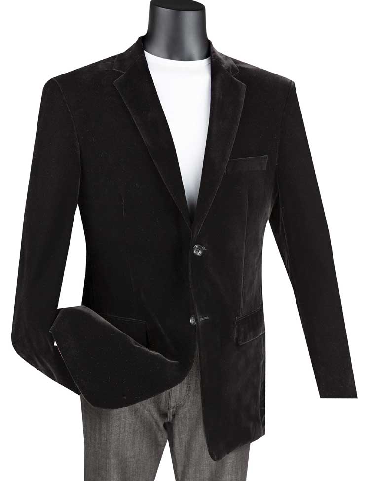 Men's Black Velvet Jacket Regular Fit Sport Coat Blazer B-27