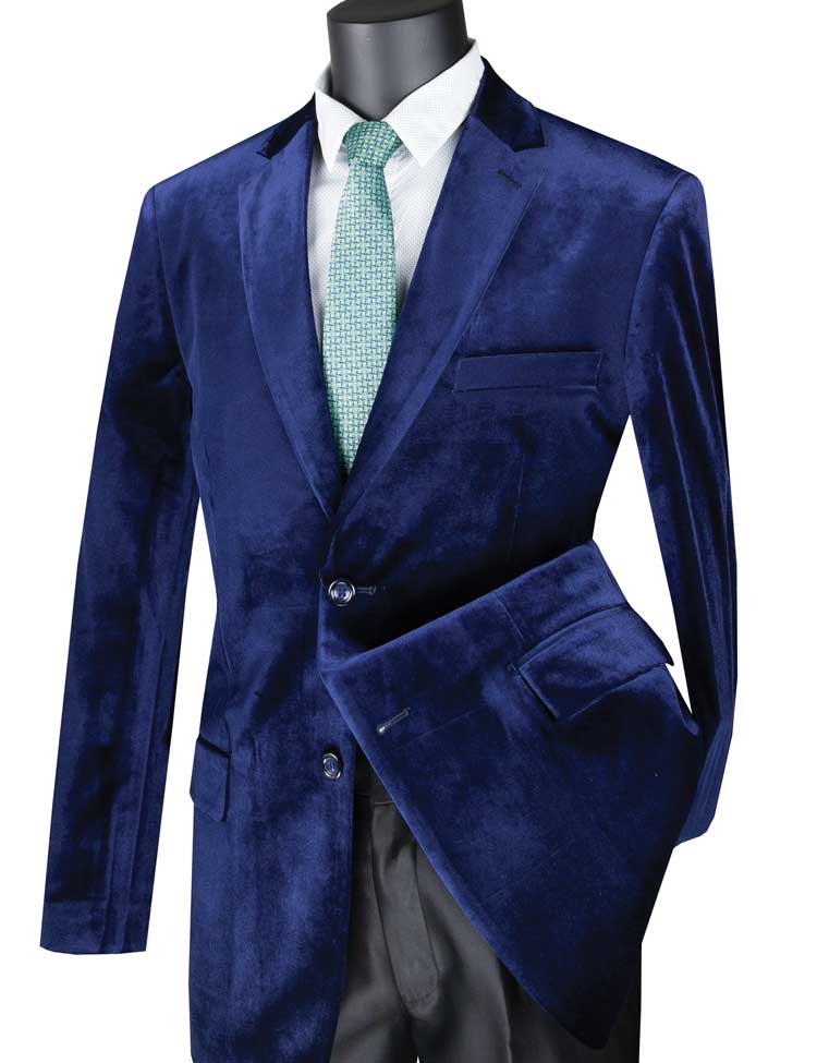 Men's Blue Velvet Jacket Regular Fit Sport Coat Blazer B-27
