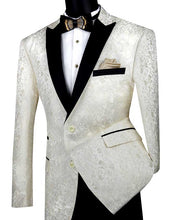 Load image into Gallery viewer, Men&#39;s Ivory Black Floral Paisley Tuxedo Jacket Blazer BF-2
