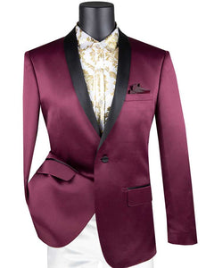 Men's Burgundy Satin Slim Fit Tuxedo Jacket Fashion Blazer BST-1