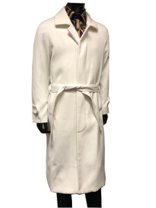 Men's Belted Wool Topcoat Off White Overcoat Alberto Belt-Coat
