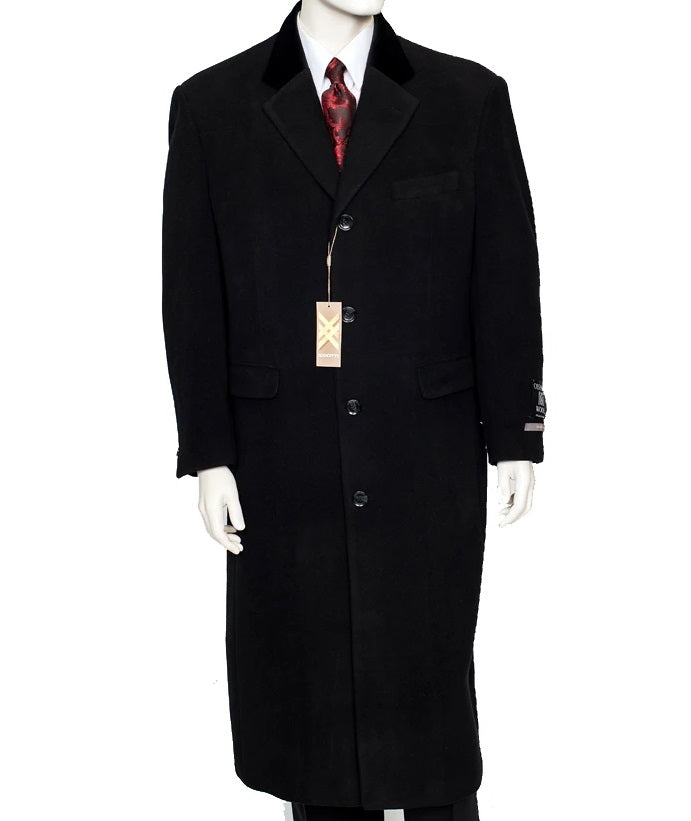 Men's Chesterfield Cashmere Topcoat Black Long Coat Overcoat Xiotti Be