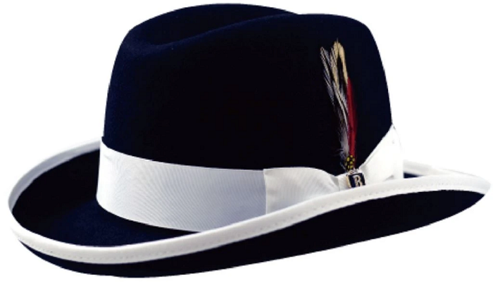 Men's Black and White Godfather Hat 100% Wool Felt Homburg Hat GF111