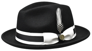 Bruno Capelo Men's Black White Pinch Front Fedora Hat ZA400