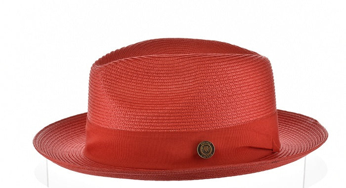 Bruno Capelo Mens Red Panama Summer Hat Fedora FN823