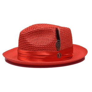 Bruno Capelo Mens Summer Hat Red Straw Fedora JU917