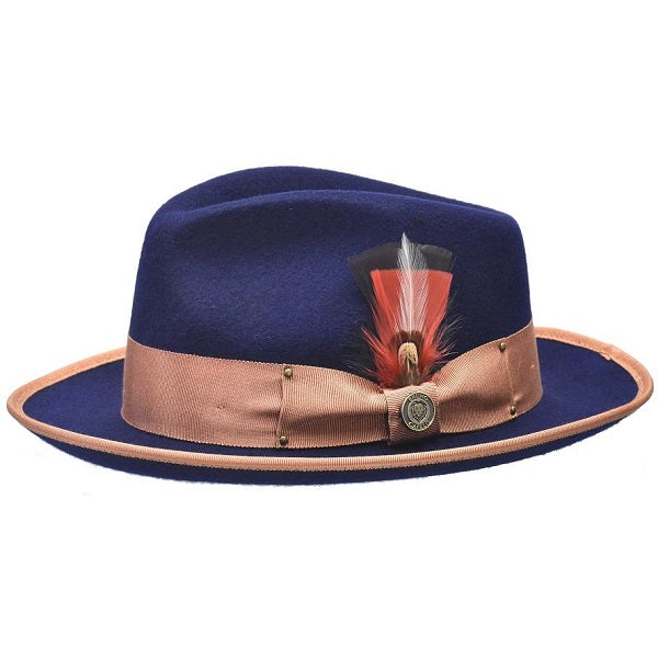Lorenzo Wool Fedora by Bruno Capelo NAVY/COGNAC / L Lorenzo Wool Fedora by Bruno Capelo NAVY/COGNAC / L