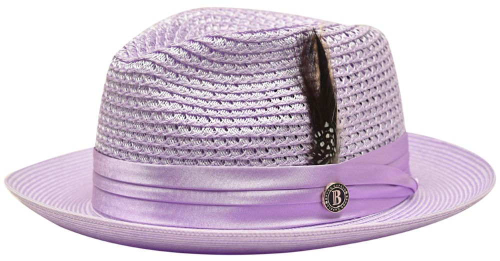 Bruno Capelo Mens Summer Hat Lavender Lilac Straw Fedora JU906