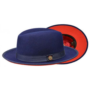 Bruno Capelo Men's Navy Blue Red Bottom Fedora Hat PR305