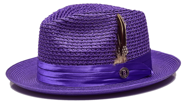 Bruno Capelo Mens Summer Hat Purple Straw Fedora Julian JU914 display picture 1