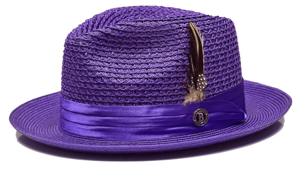 Bruno Capelo Mens Summer Hat Purple Straw Fedora Julian JU914