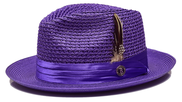 Bruno Capelo Mens Summer Hat Purple Straw Fedora Julian JU914