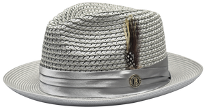Bruno Capelo Mens Summer Hat Silver Gray Straw Fedora JU909