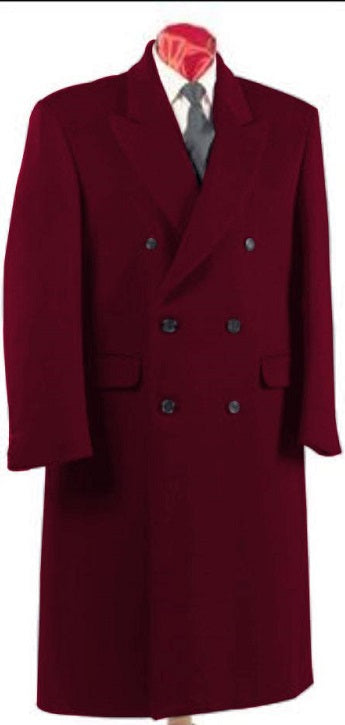 Men's Double Breasted Wool Overcoat Burgundy Alberto DB-COAT