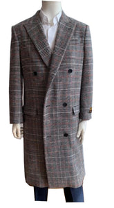 Gray Plaid Men's Double Breasted Wool Overcoat Long Topcoat Alberto DB-COAT IS