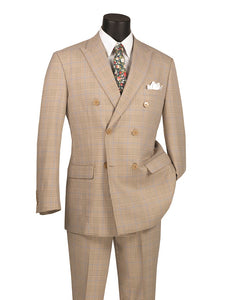 Men's Beige Plaid Double Breasted Suit 1940s DRW-2