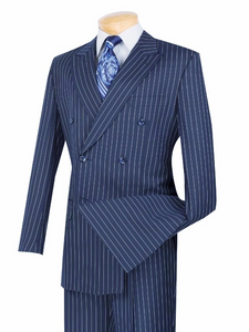 Men's Blue Stripe Double Breasted Suit Vinci DSS-4