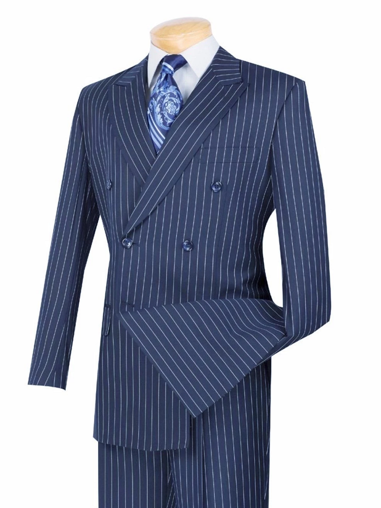 Men s Blue Stripe Double Breasted Suit Vinci DSS 4