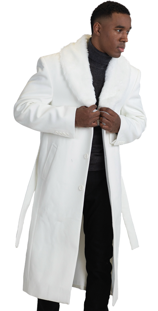 Men's White Fur Collar Coat Overcoat Vance 4150-007