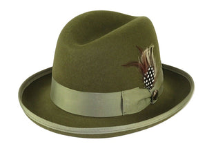 Men's Olive Green Godfather Hat 100% Wool Felt Homburg Hat GF112