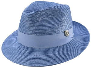 Montique Men's Carolina Blue Summer Hat Straw Fedora H-42