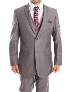 Slim Fit Suit with Vest Gray 3 Piece Tazio M154S-04