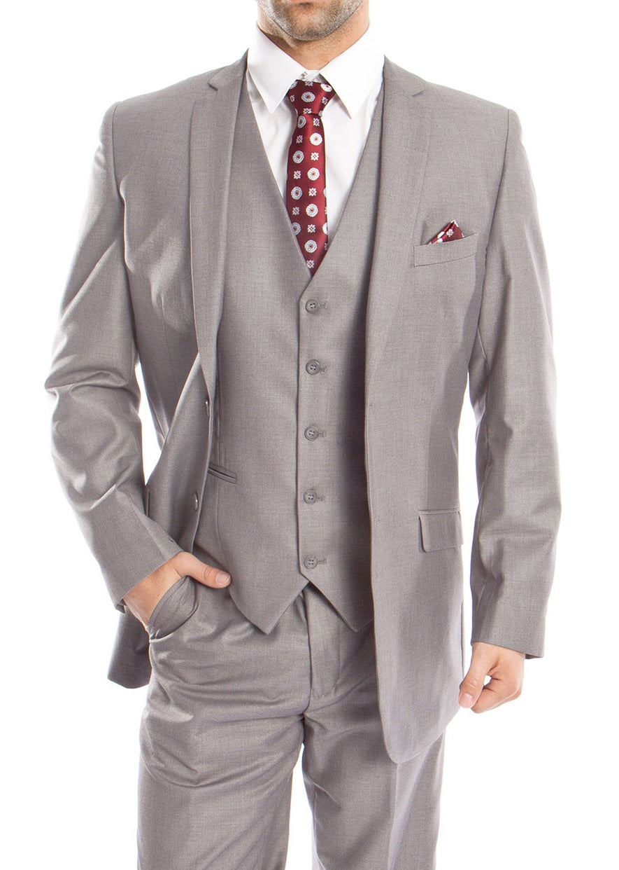 Slim Fit Suit with Vest Light Gray 3 Piece Tazio M154S-05