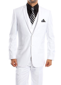 Slim Fit Suit with Vest White 3 Piece Tazio M154S-08