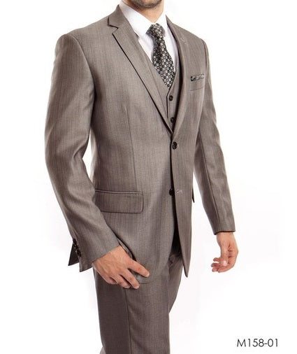 Men's Gray 3 Piece Suit Textured Solid Tazio M158-01
